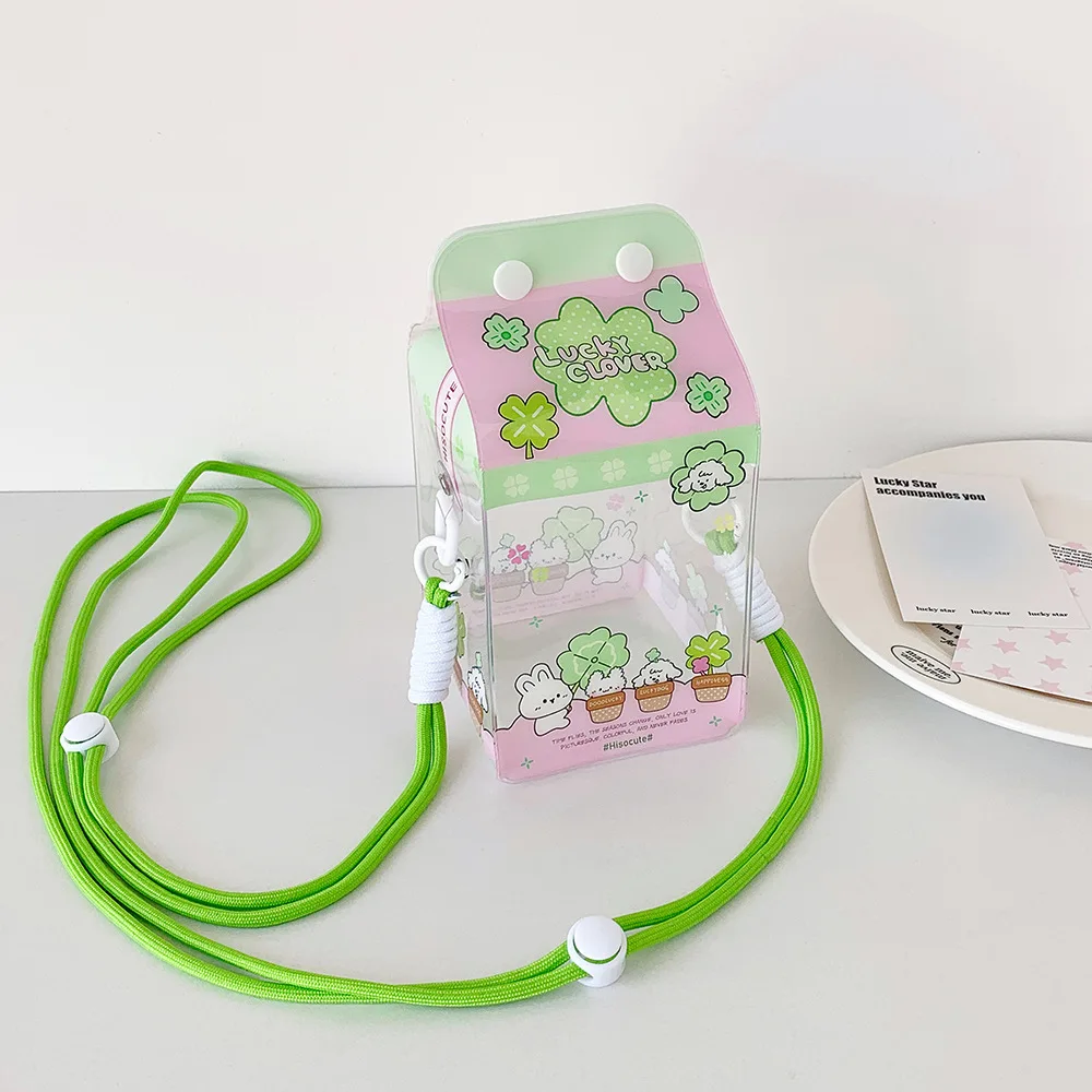 Ladies' kawaii Crossbody Bag Cartoon Cute Transparent Milk Box Funny New Shoulder Bag High-quality Doll Display PVC Storage Bag