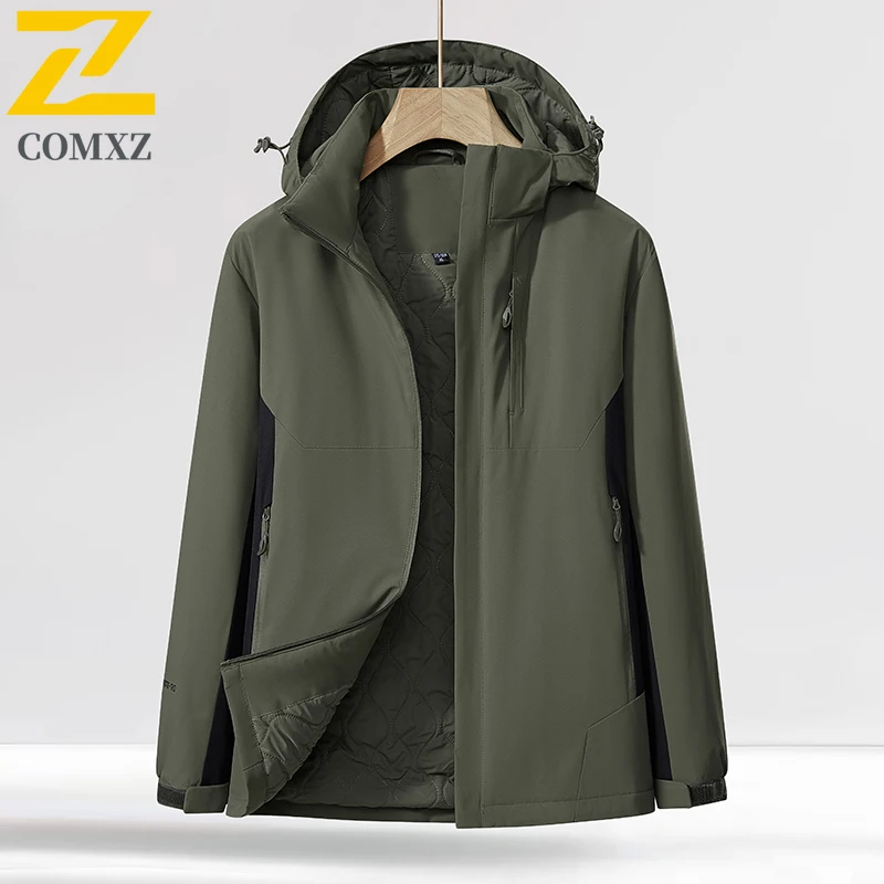 COMXZ Men's Detachable Hood Outerwear Windproof Outdoor Warn Gym Jogger Rainproof Thick Coat Running Lightweight Trench Coat