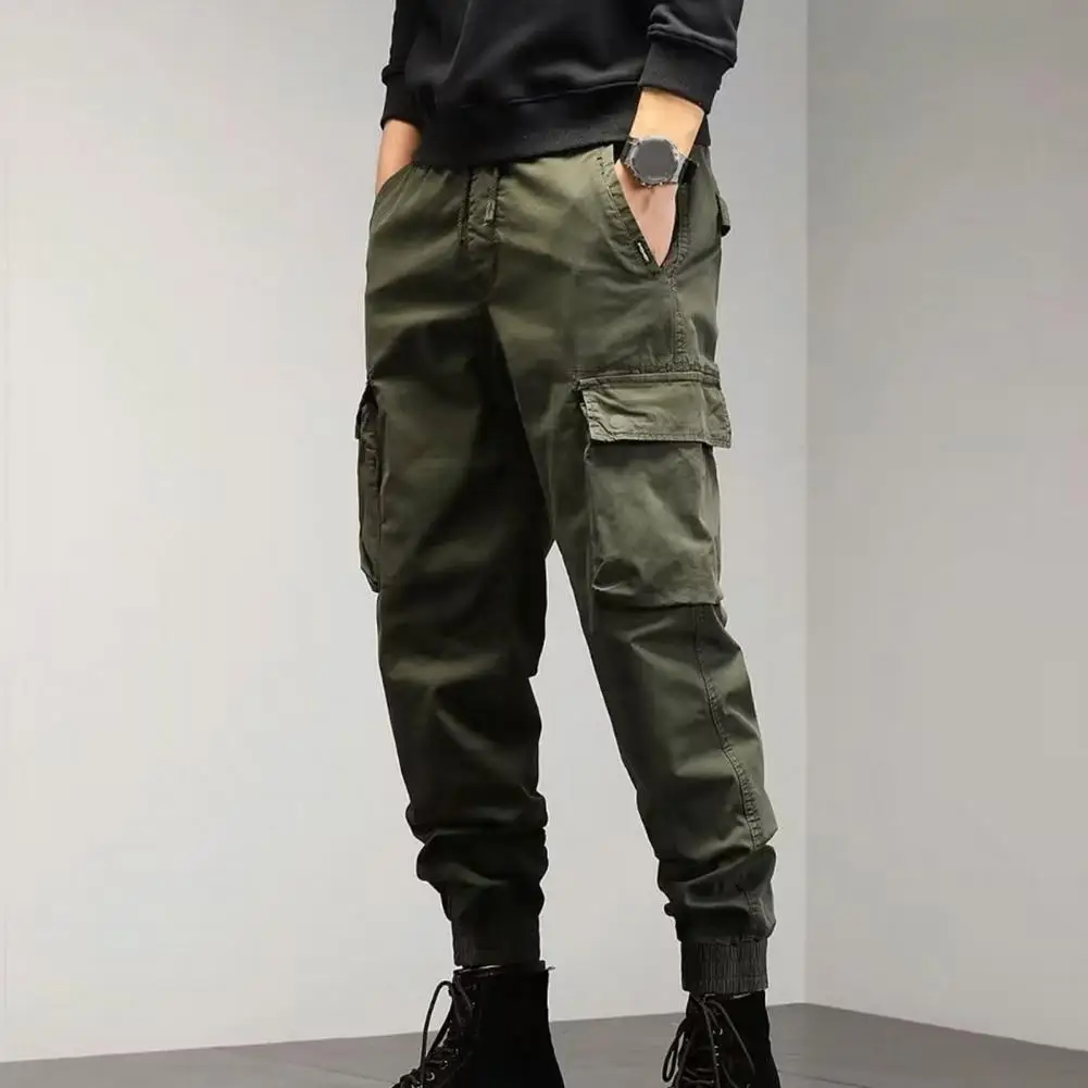 

Elastic Waist Trousers Versatile Men's Streetwear Stylish Drawstring Cargo Pants with Multiple Pockets Elastic Waist for Spring