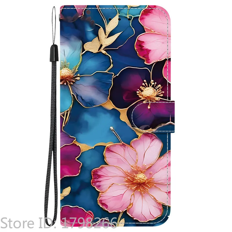 Elegant Colored Flower Wallet Phone Case - Magnetic Flip Leather Cover with Cute 3D Pattern