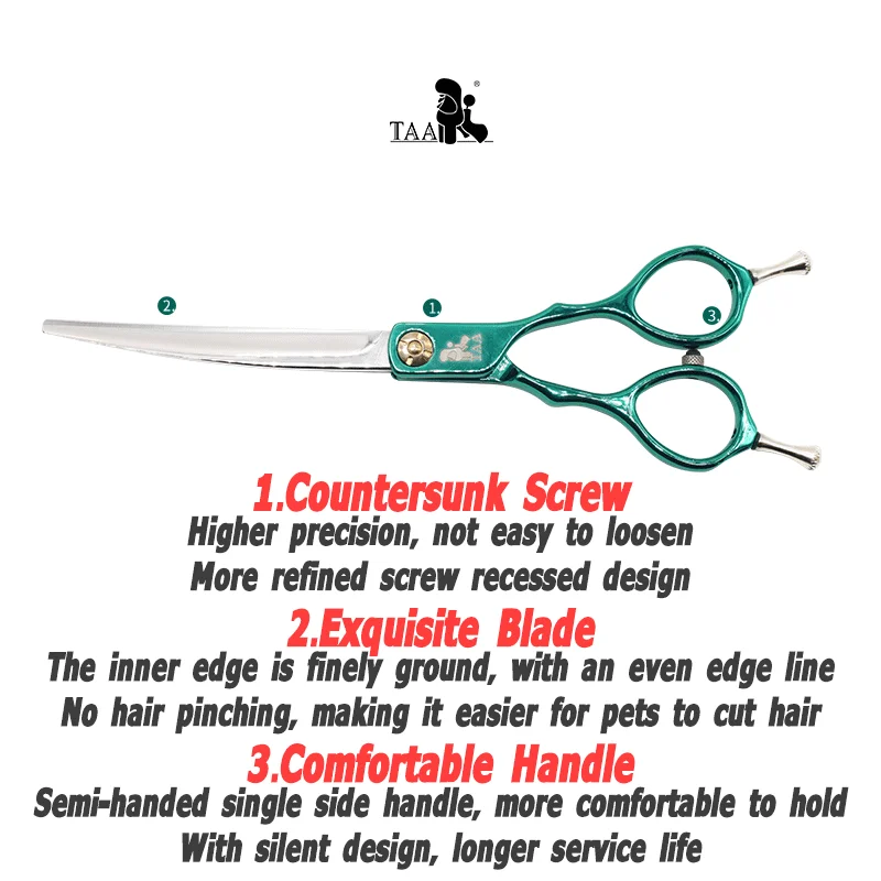 TAA Dog Scissors Professional Pet Scissors for Dog Curved 440C Alloy Steel Shear 6.8 Inch Ultra-Light Grooming Shear