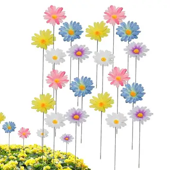 Flower Garden Stake Decor Metal Daisy Flower Stick Outdoor Floral Picks Colorful Flower Yard Art Pathway Garden Fairy Accessory