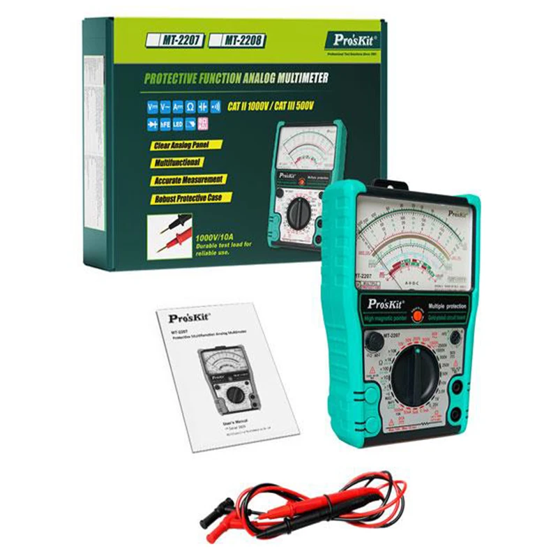 Pro'sKit MT-2207-C 포인터 타입 김서림 방지 3 목적 전기 계량기, 내부 자기 고정밀 멀티미터, 1000V, 10A