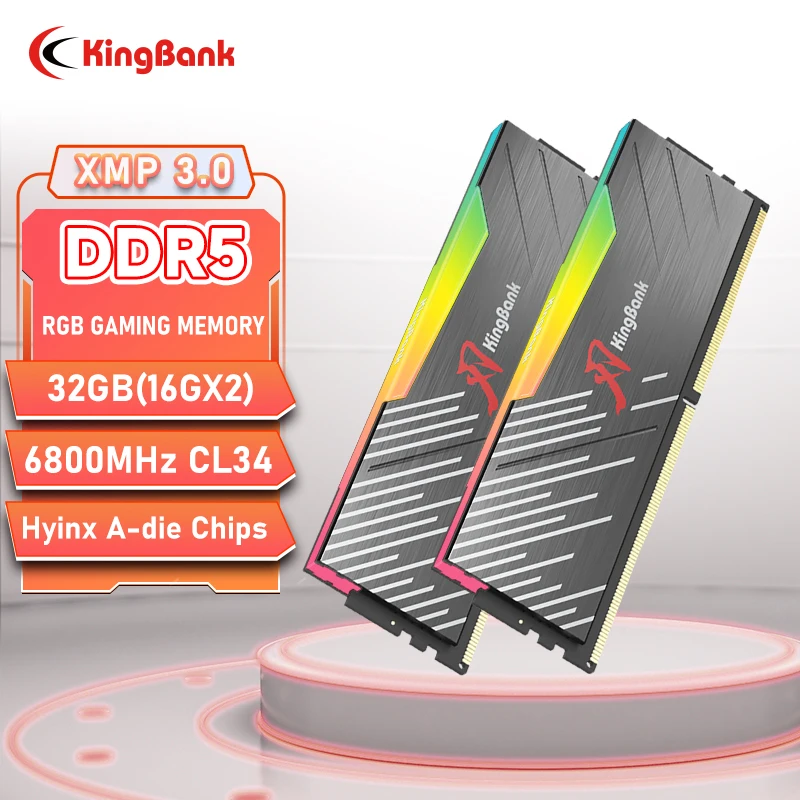 KingBank Hynix A die DDR5 Memory 32GB 16GBx2 6800MHz RGB Black Memory Kit for Enhanced Performance XMP3.0