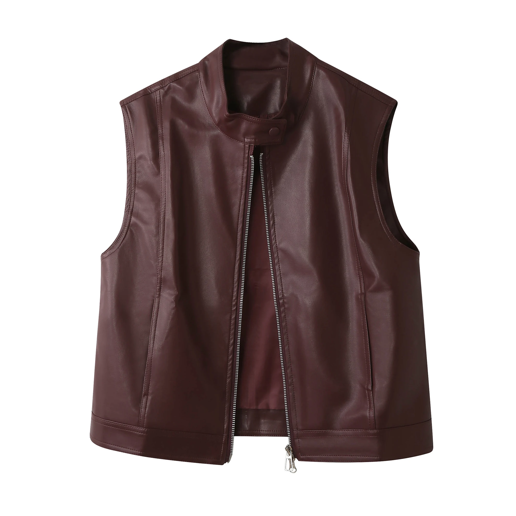 멋진 가죽 자켓 여성용 민소매 조끼 아우터 봄 가을 다용도 오토바이 스타일 지퍼 루즈핏 PU 가죽