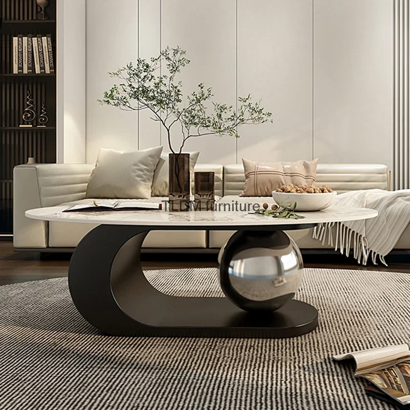 

Роскошный Овальный кофейный столик, итальянский держатель, Мраморная поверхность, диван-центр, журнальный столик, гостиная, столовая, кухонная мебель для дома