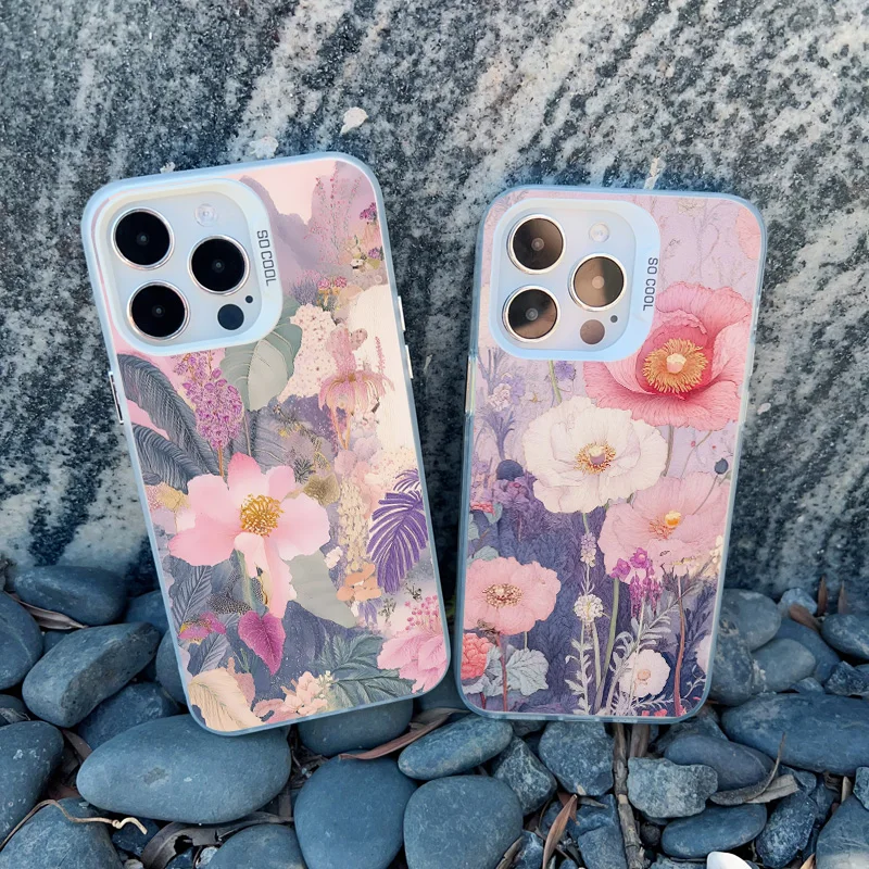 Blühende Blumen Handyhülle für iPhone 17 16 15 Pro Max Plus 13 Mini 14 12 11 Pro Max Stoßfeste Laser-Schutzhülle – Detail 13