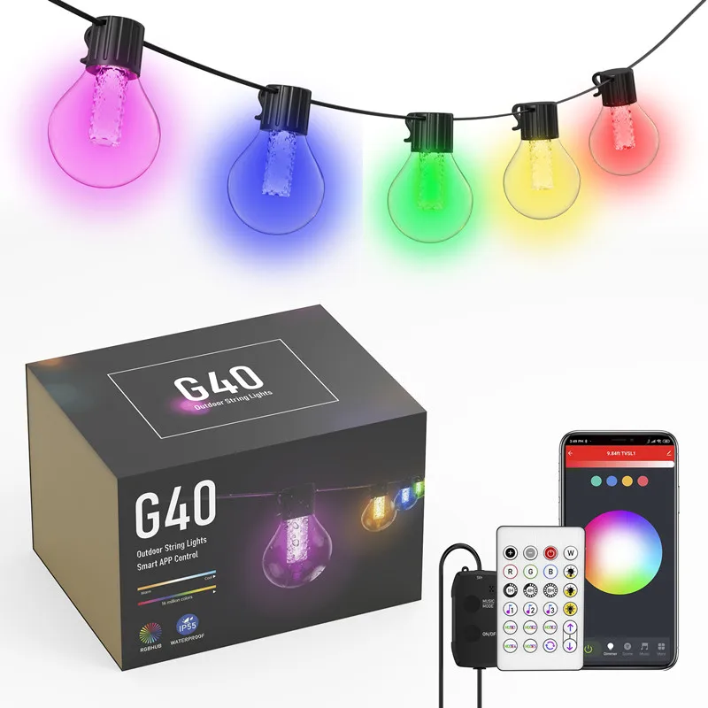 

15M Smart Outdoor Lights String Wifi & Bluetooth RGB Outdoor Decorative Lights Synchronous Music Used With Alexa Google Home