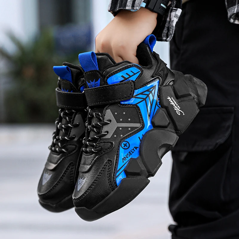 Kids Sneakers Winter Cotton Warm Comfor Flat Walking Shoes Leather Outdoor Sports High-top Trendy Children Tennis Shoes for Boy kids shoes