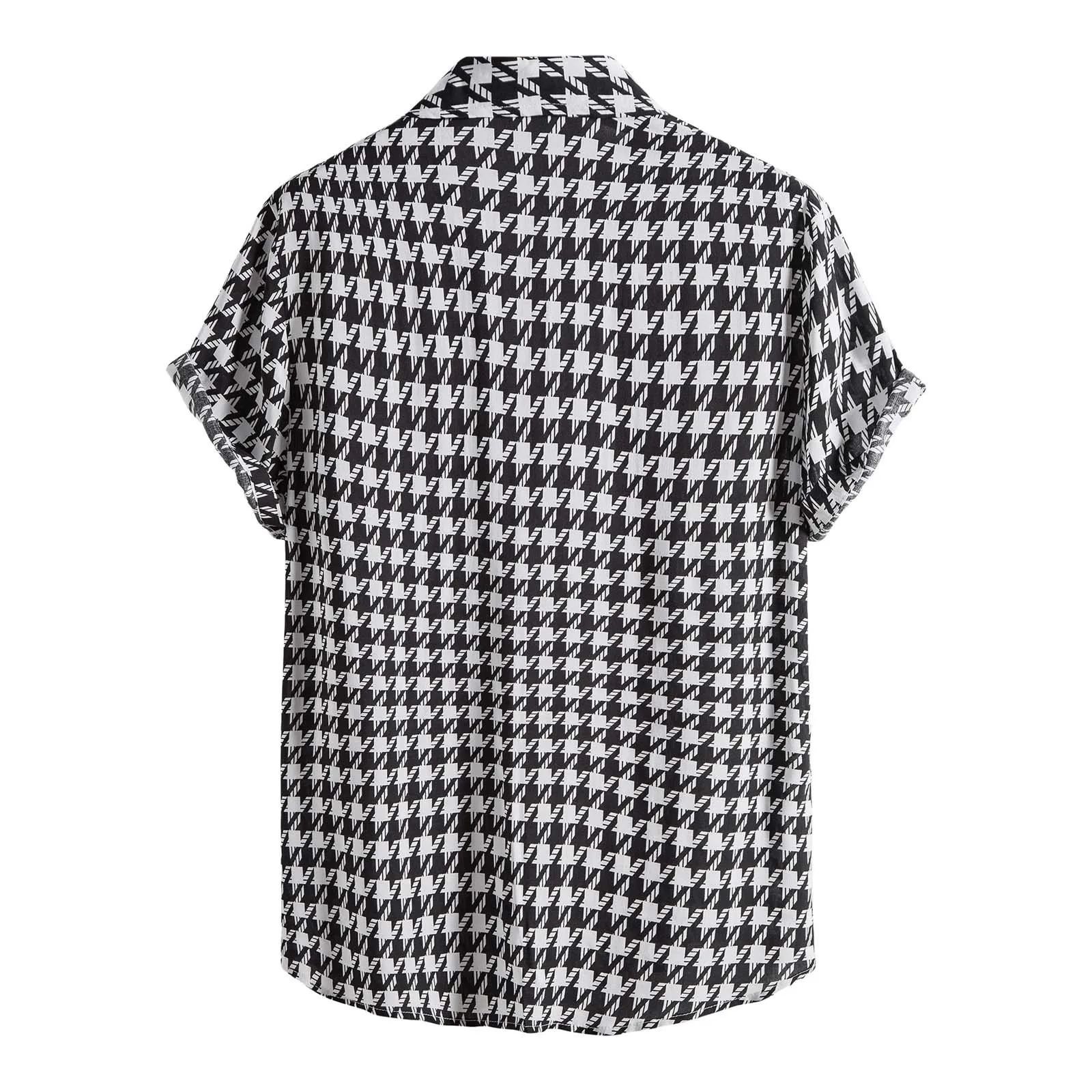 Casual Short Sleeved Shirt Short Sleeved Shirt Hawaiian Shirt Button Down Shirt Men Short Sleeve Casual Loose Blouse Summer Houndstooth Plaid Shirts For Men Hawaiian Short Sleeve Beach Button Up Blouse