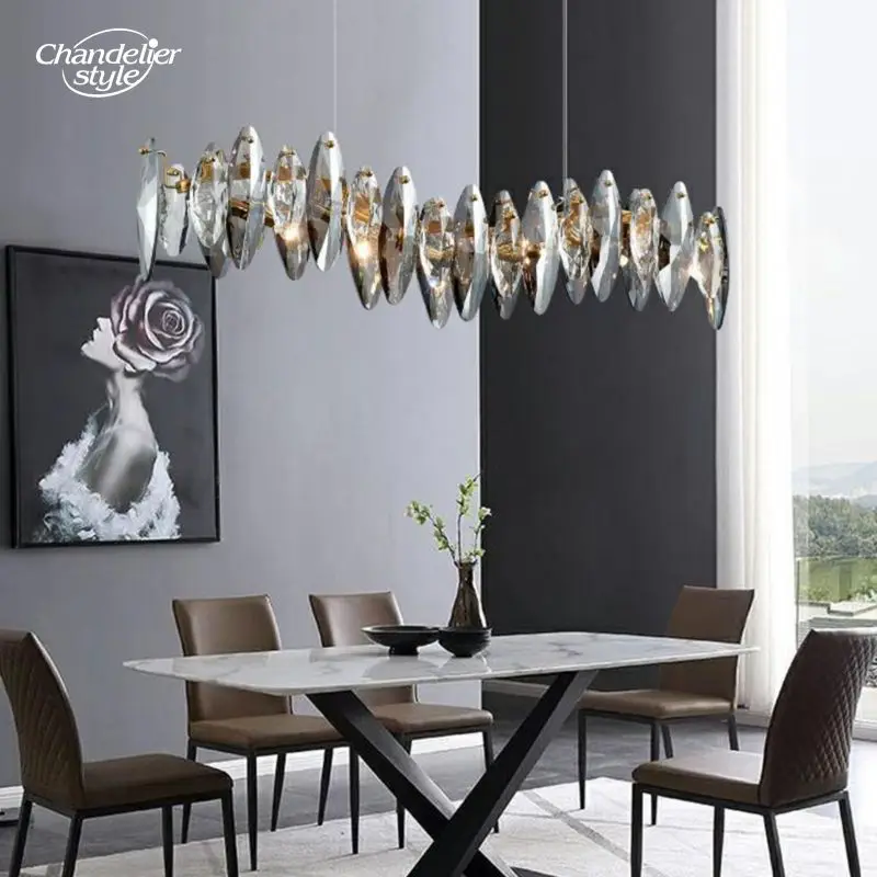 

Modern Glass Chandeliers Luxury LED Linear Gold Pendant Light Fixtures Dining Room Kitchen Island Hanging Lamps Lustre