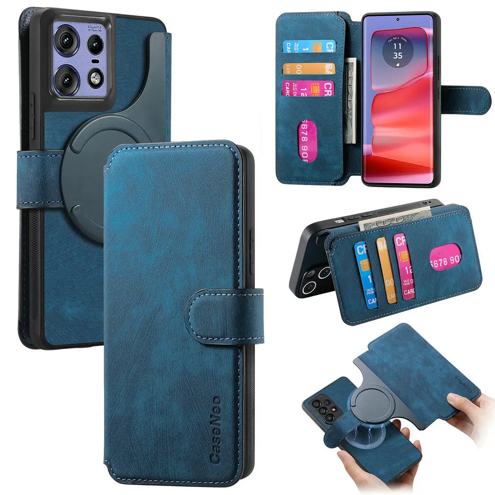 Leather Flip Wallet Case for Motorola Edge - 2-in-1 Detachable Design