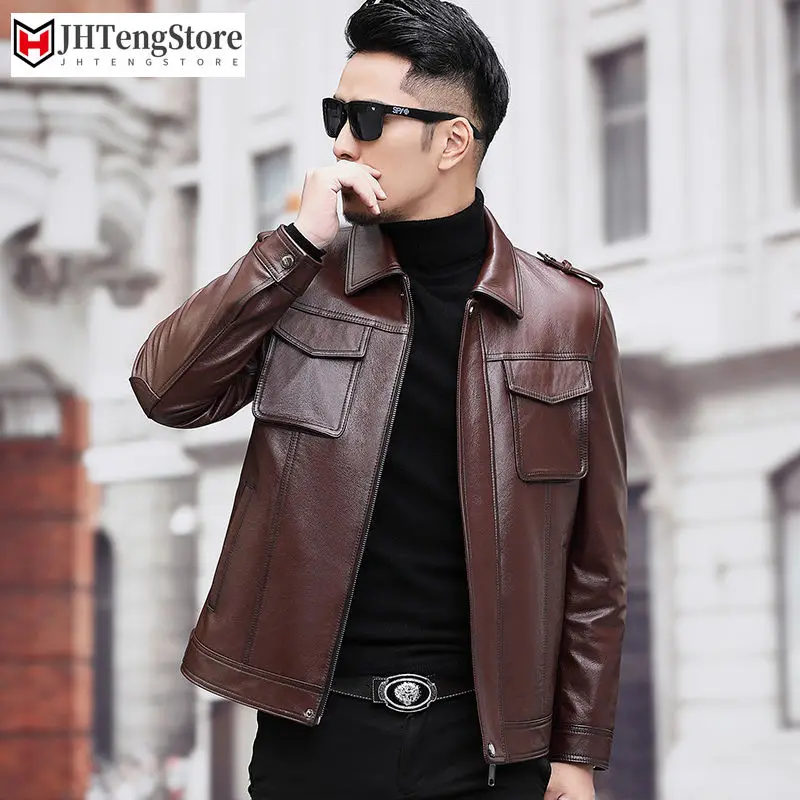 

Мужская короткая приталенная куртка из натуральной коровьей кожи, на осень/зиму