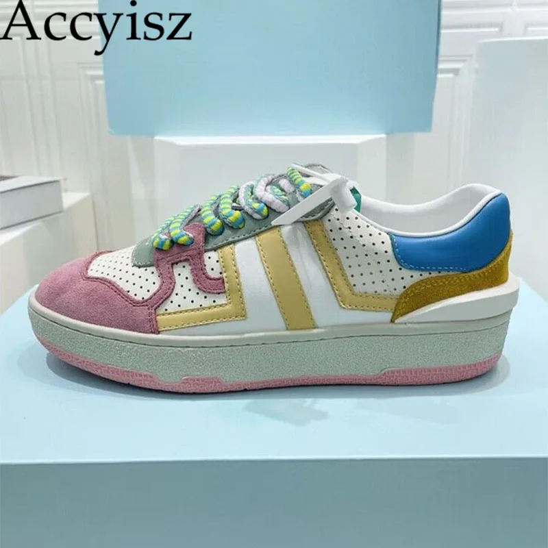 

2023 New Genuine Leather Mixed Color Casual Flat Sole Shoes Retro Low Top Four Seasons Comfortable Small White Shoes Unisex