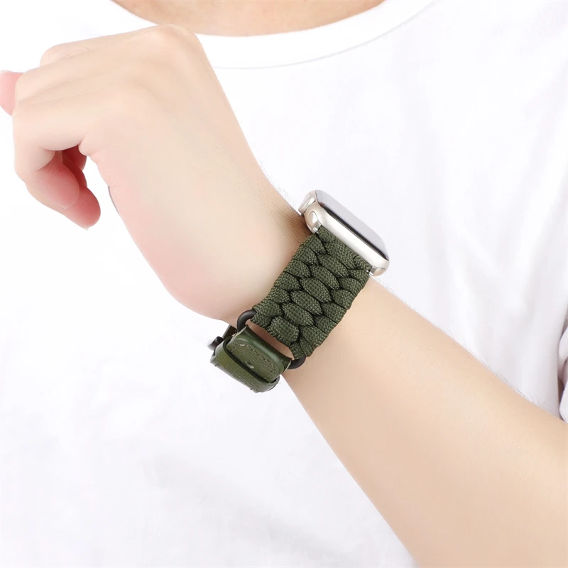 Фото Ремешок с нейлоновой оплеткой для apple watch band ultra 2 49 мм, кожаный стробочный браслет для моделей 9, 8, 7, 6, 5, 4, 40 мм, 45 мм, 41 мм, 44 мм 42 №3