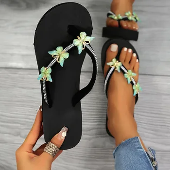 Rhinestone Butterfly Platform Flip Flops 1