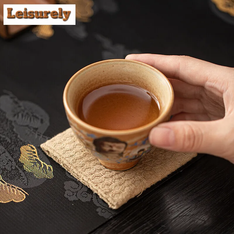 Handmade Dunhuang Cultural Teacup Retro Buddha Master Cup High Foot Personal Special Tea Mug Household Tea Bowl Chazhan Teaware
