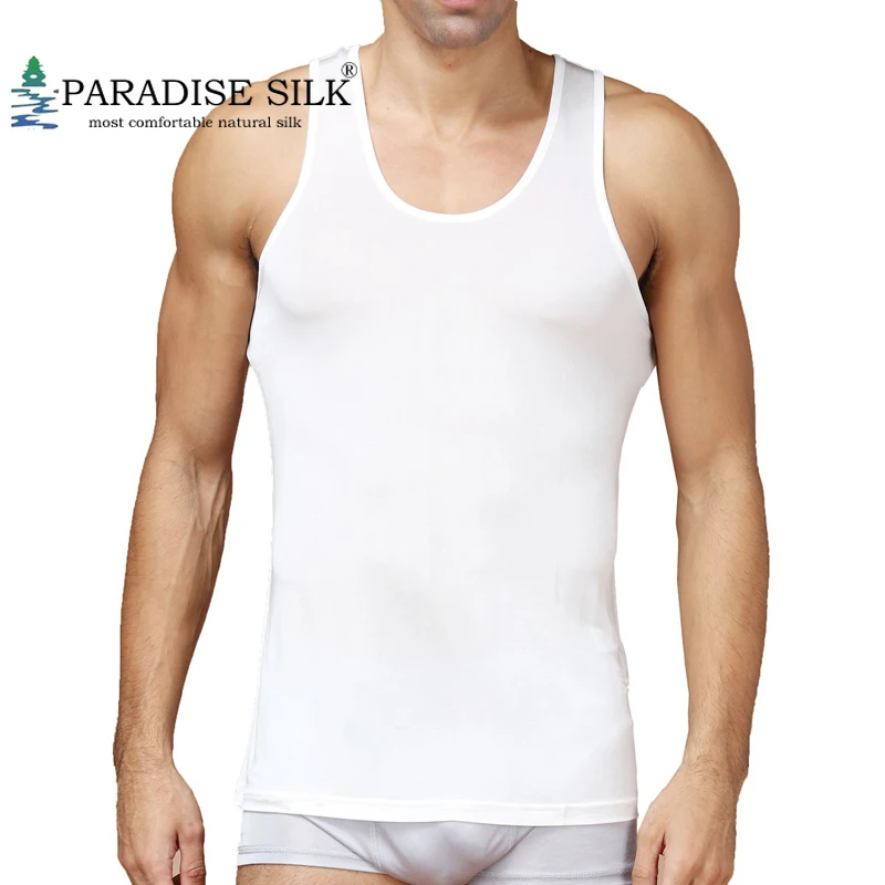 Men Tank Tops 100 Pure Silk Knit Men's Oneck Man Undershirt Tank Top