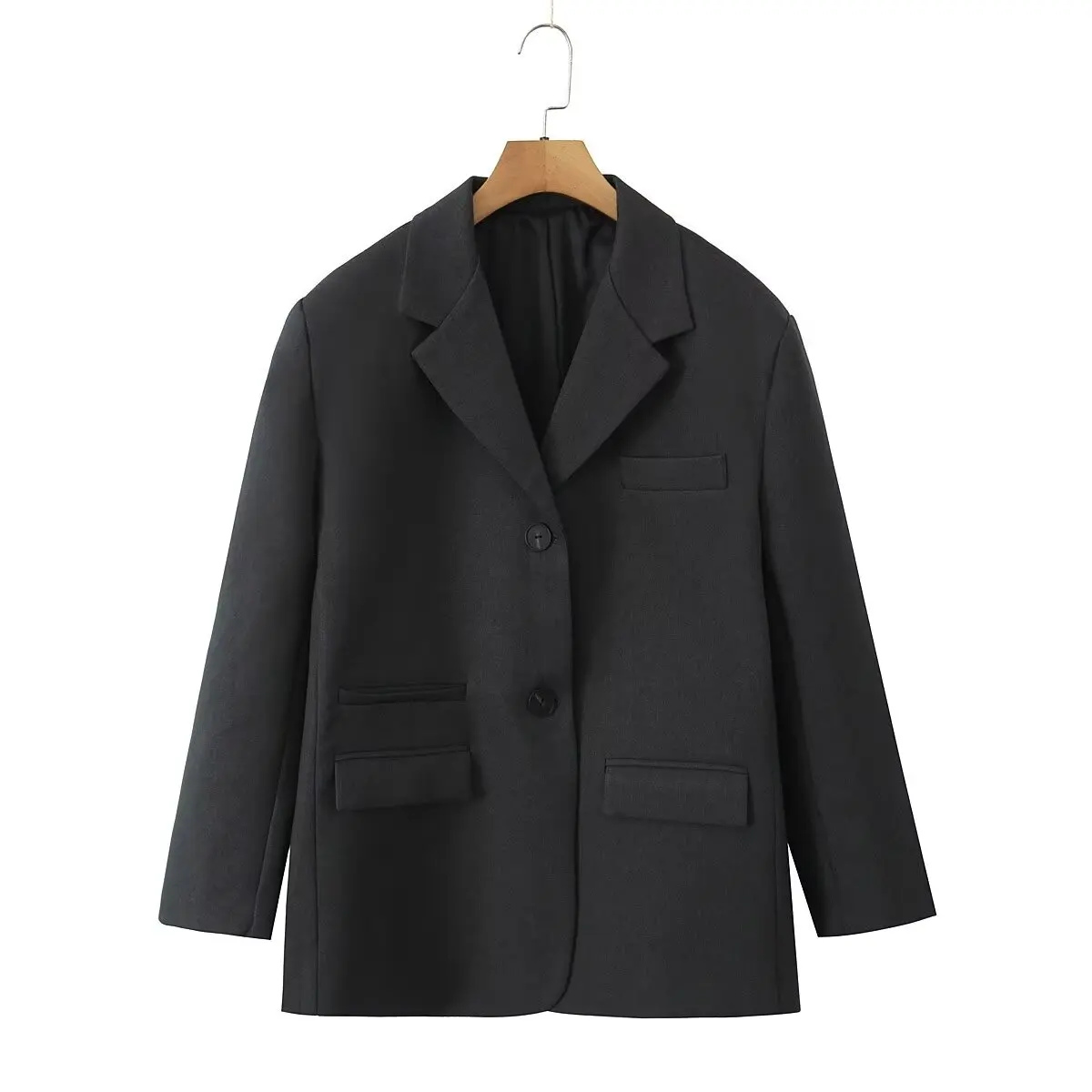 Chill Dark Gray Oversized Blazer Boyfriend Vintage Women Notched Collar Loose Suit Fashion Coat