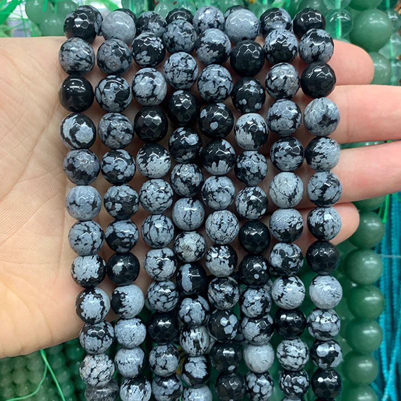 

Natural Faceted Snow Flake Obsidian Stone Beads Handmade For Jewelry Making DIY Bracelet Necklace 15" Wholesales 4/6/8/10/12MM