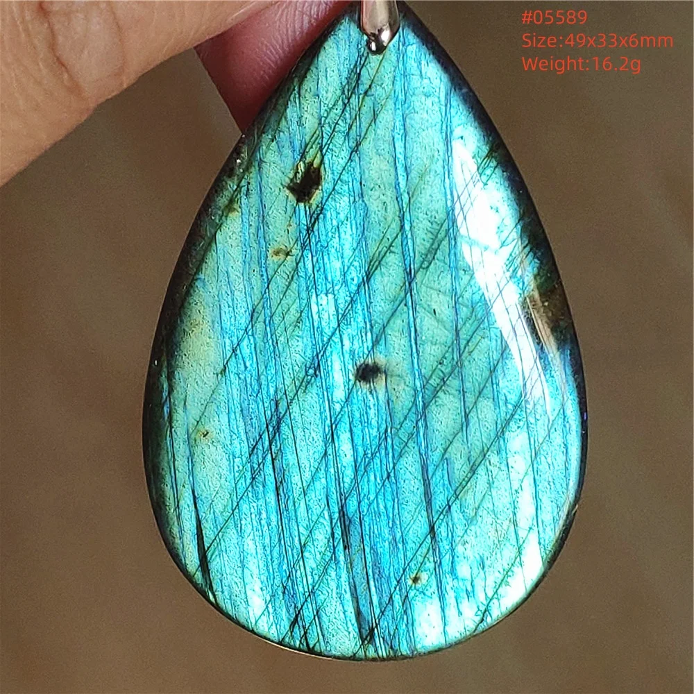 Natural Purple Light Labradorite Pendant Necklace Water Drop Crystal Flash Bead Women Men