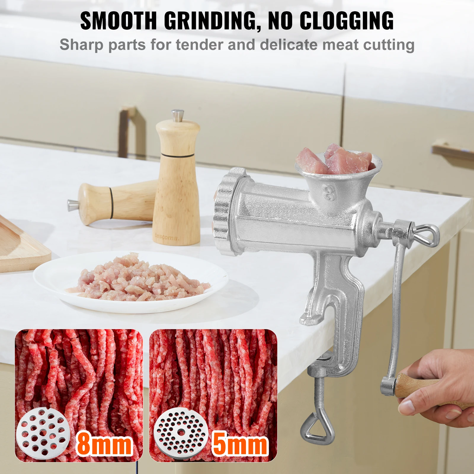 VEVOR Manual Meat Grinder Heavy Duty Cast Iron Hand Meat Grinder Steel Table Clamp Meat Mincer Sausage Maker 1 Cutting Blade 3