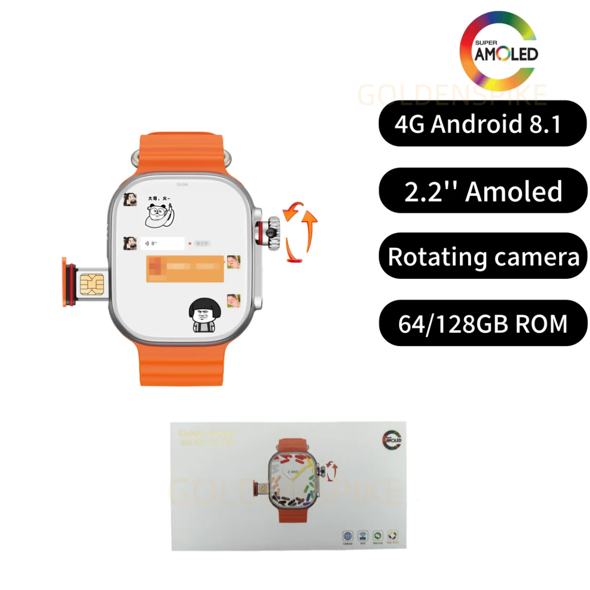 오리지널 CDS9 S9 울트라 안드로이드 스마트 워치, 4G 네트워크 SIM 카드, 구글 플레이 스토어 화상 통화로 건강 모니터링, 64GB
