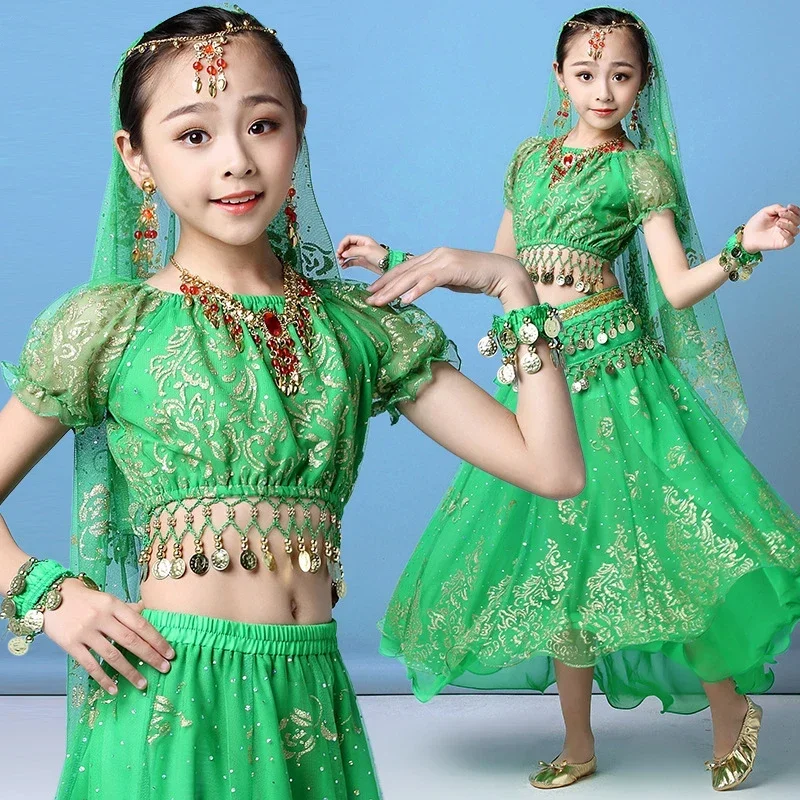 

Stage Performance Indian Dance Wear Multi-Color 4Pcs/Set New Style Kids Belly Dance Costume Set