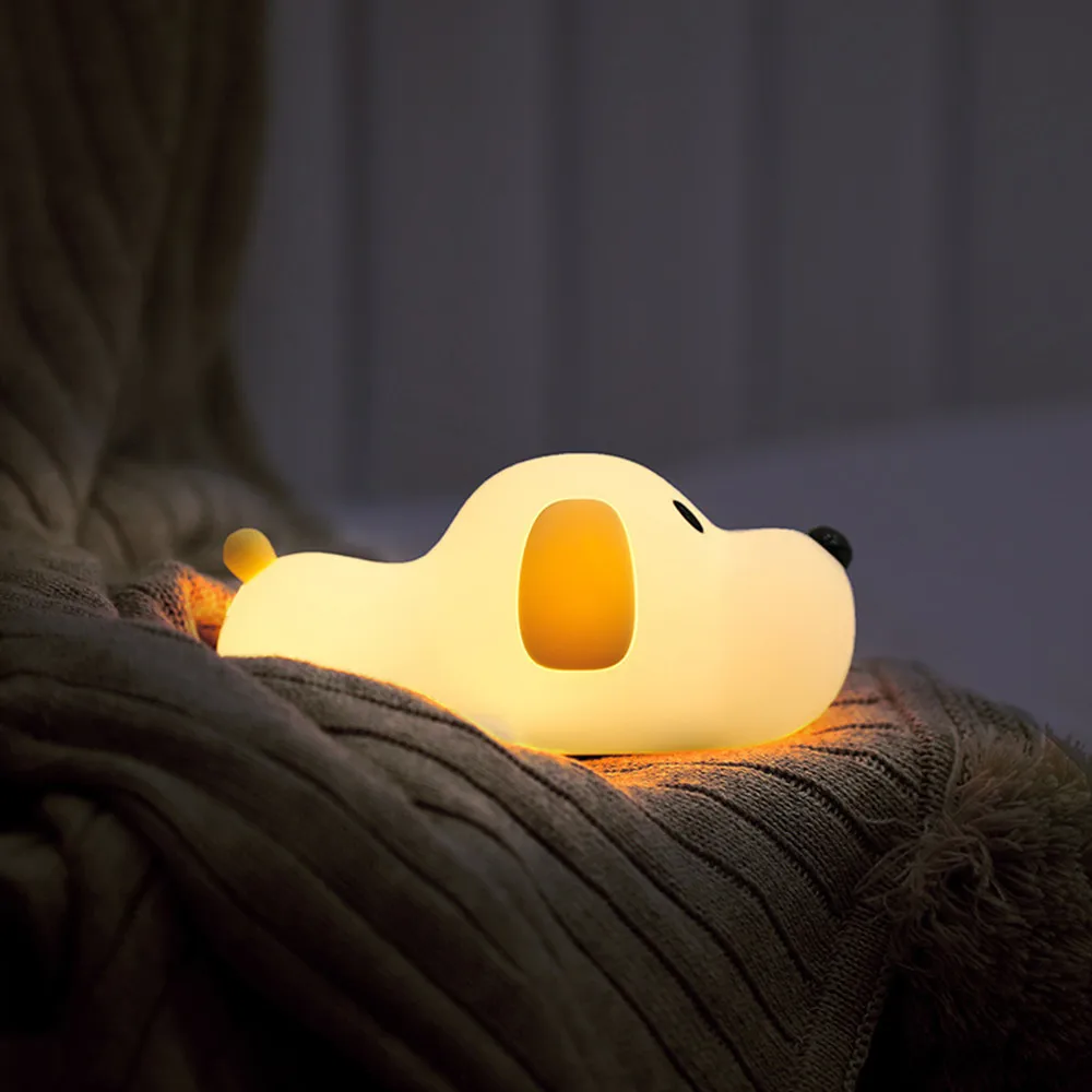Silicone Dog LED Night Light Touch Sensor USB Rechargeable Bedside Puppy Lamp 2 Colors Dimmable Timer for Children Baby Toy Gift