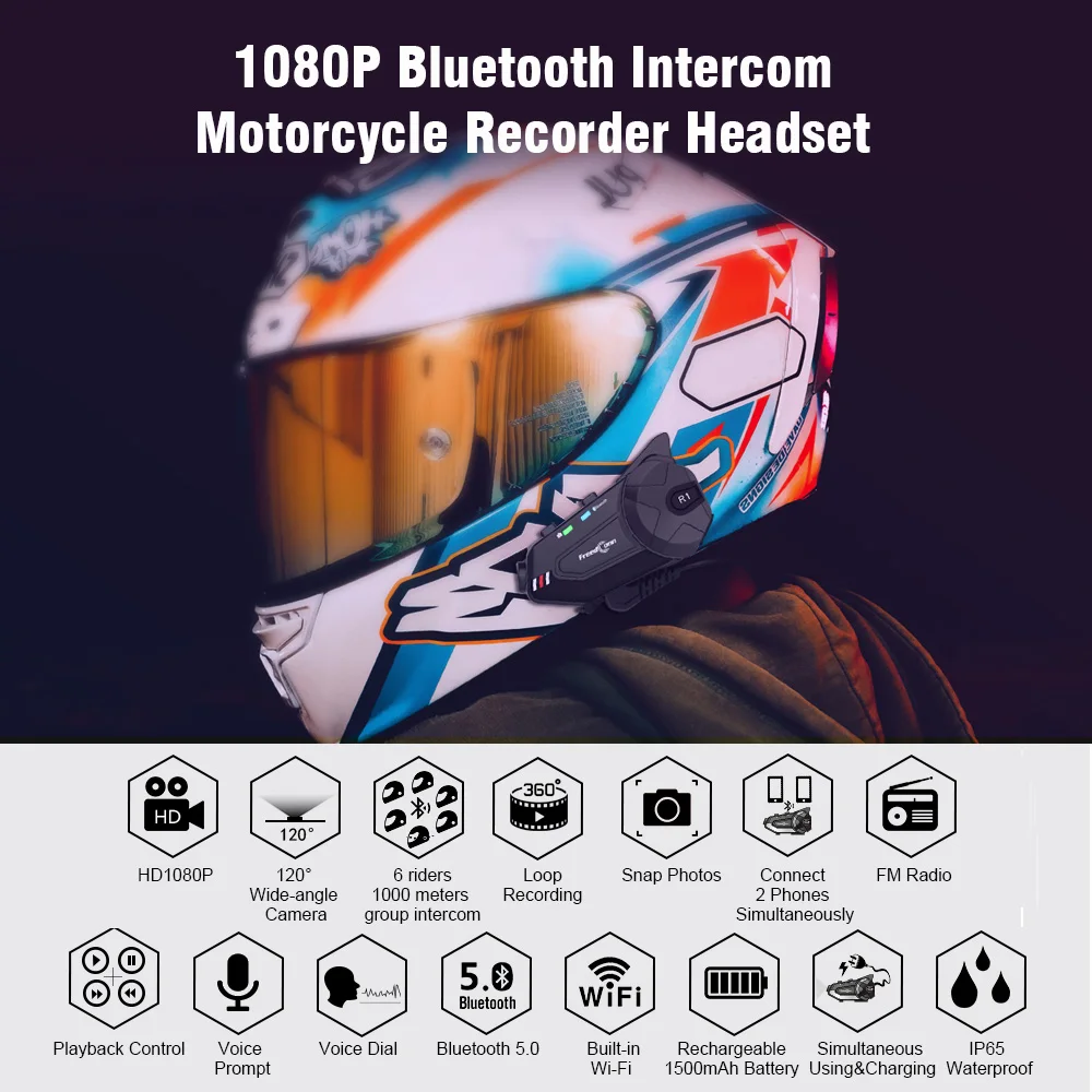 Freedconn R1 ÷    ,  ڴ,  5.0 ׷ HD 1080P  FM 6 ̴  DVR