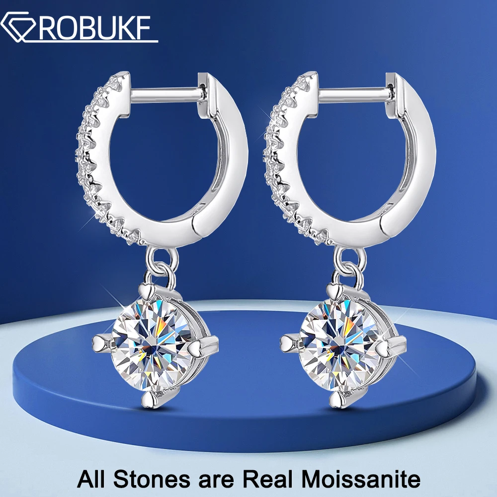 

0.5/1CT All Moissanite Hoop Earrings for Women Sparkling Lab Diamond 925 Sterling Silver 18K Plated Drop Earring Wedding Jewelry