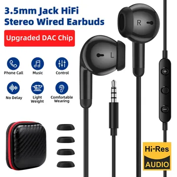 Cuffie HiFi intrauricolari con cancellazione del rumore con microfono con cavo da 3,5 mm e controllo del volume per iPhone Samsung Computer portatile MP3/MP4