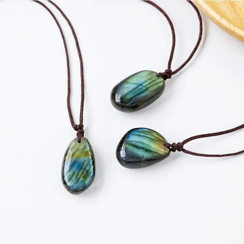 Natural Labradorite Necklace Handmade Crystal Moonlight Stone Pendant Men Women Energy Necklaces Stones Ornament 6