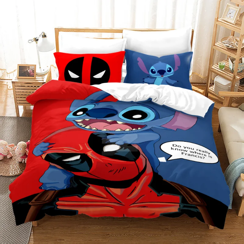 thumbnail image 1 of Disney-Juego de funda nórdica de Lilo & Stitch, funda de almohada de dibujos animados en 3d, juego de cama individual, doble, doble, completa, tamaño Queen y King, decoración de dormitorio, 1 of 4