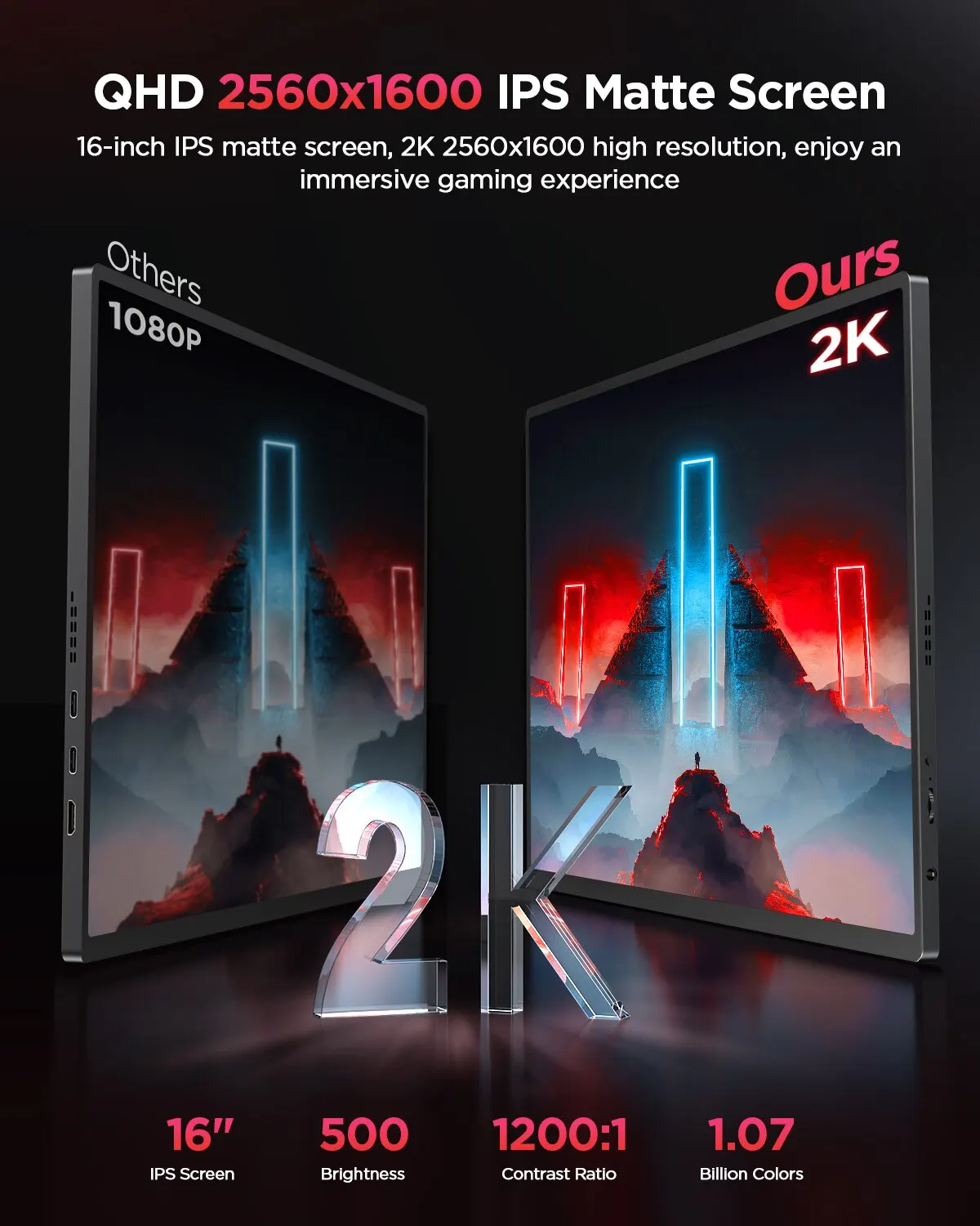 UPERFECT Xbox PS4/5 ġ Ʈ   ũ HDR ̹ ÷, 16 ġ 2K ޴ , 2560x1600 QHD 500 Ʈ, 120Hz