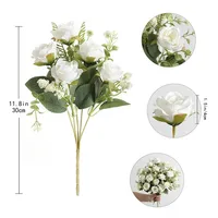 30cm Rose White Silk Bouquet Peony Artificial Flower 5 Big Head 4 Small Bud Wedding Brides Home Decoration Artificial Flower 6