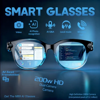 Occhiali Smart AI 2026 per Uomo e Donna, Fotocamera HD 200W, Video 1080P, Assistente Vocale AI, Traduzione, Riproduzione Musicale, Torcia LED