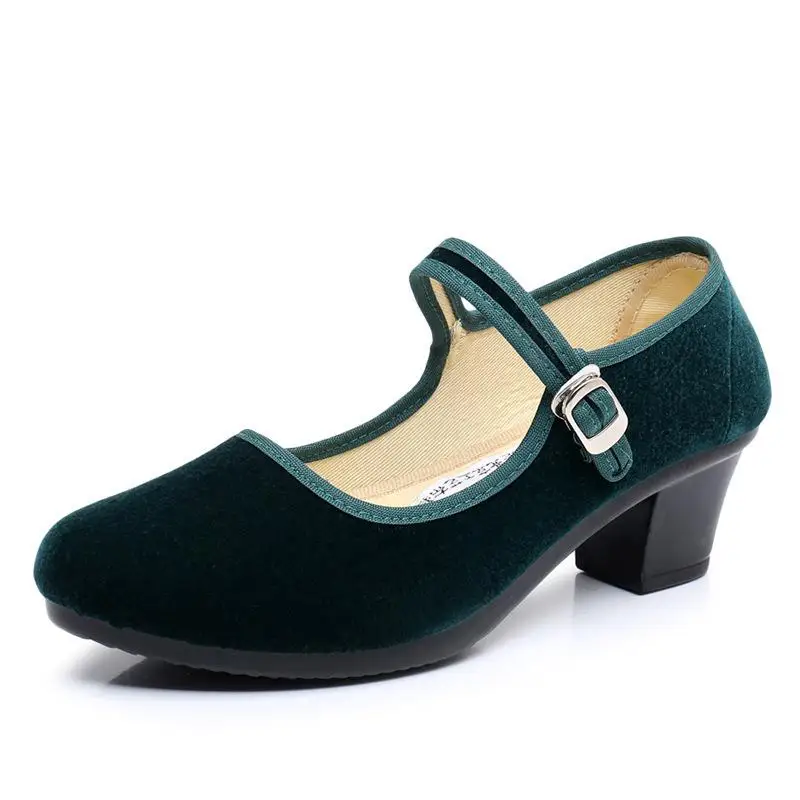 34-40 Women High Heels Shoes Spring Autumn Pumps Platform Old Beijing Cloth Shoe Casual Zapatos Buckle Strap Solid Work Footwear 6