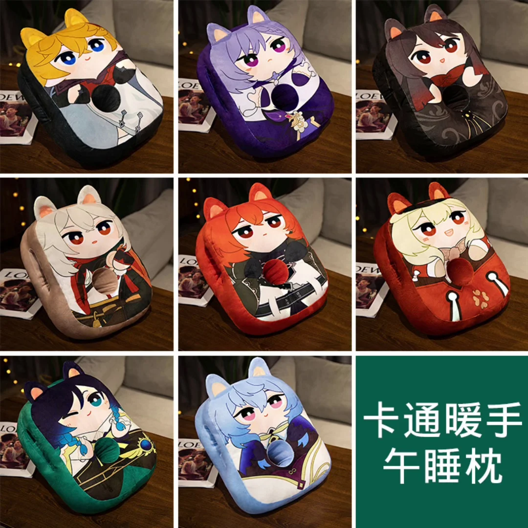 

Аниме игра Genshin ударная Подушка для сна подогреватель для рук Zhongli Klee Xiao начальный студент, служащая для сна подушка для сна