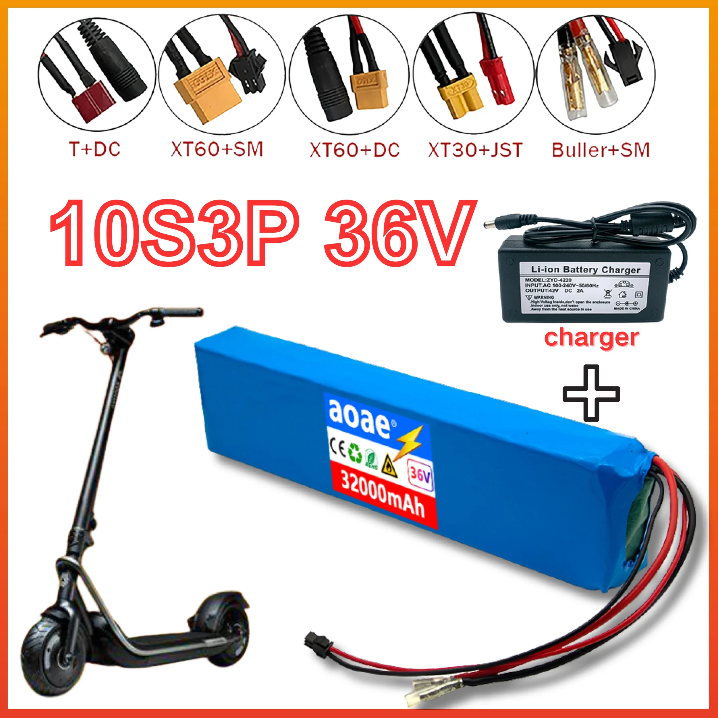

10S3P 36V battery ebike battery pack 18650 lithium ion battery 500W high power and large capacity42Vmotorcycle scooter XT60 plug