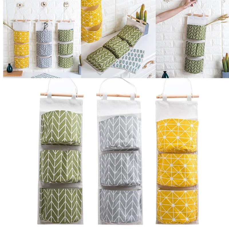 Tulips Hanging Storage Bag 3 Pocket Waterproof Hanging Organizer for Dorm Living Room Bathroom Home Fabric Wall Closet Organizer 2