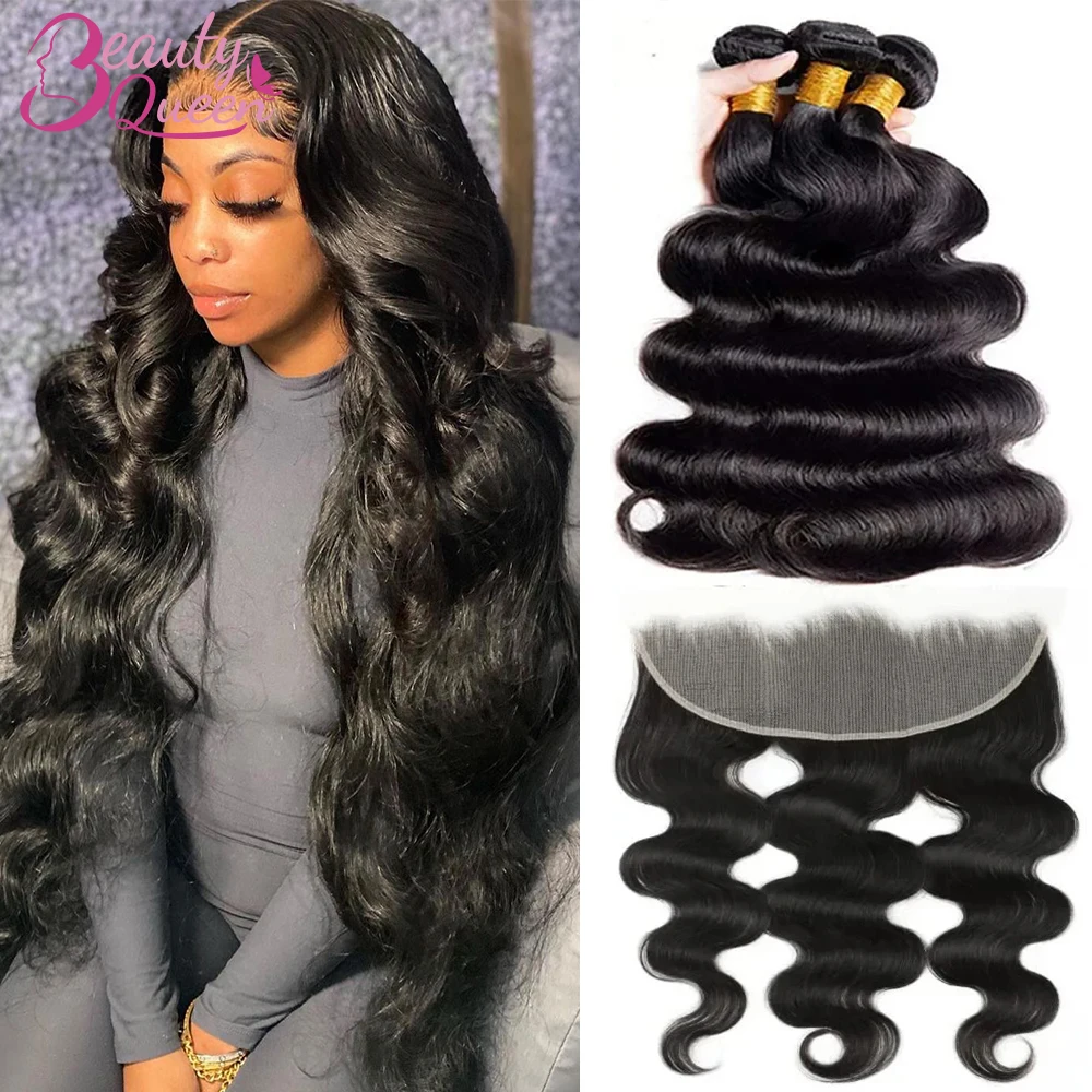 12A Body Wave Bundles With Hd Lace Frontal Virgin Hair Loose Wave 100% Human Hair Bundles With 13x4 Lace Front Remy Tissage