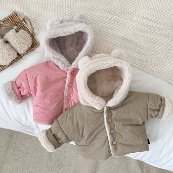 아기 소녀 겨울 옷 재킷 두꺼운 만화 곰 후드 양모 칼라, 유아 어린이 따뜻한 코튼 코트 아기 소년 겉옷 0-3Y