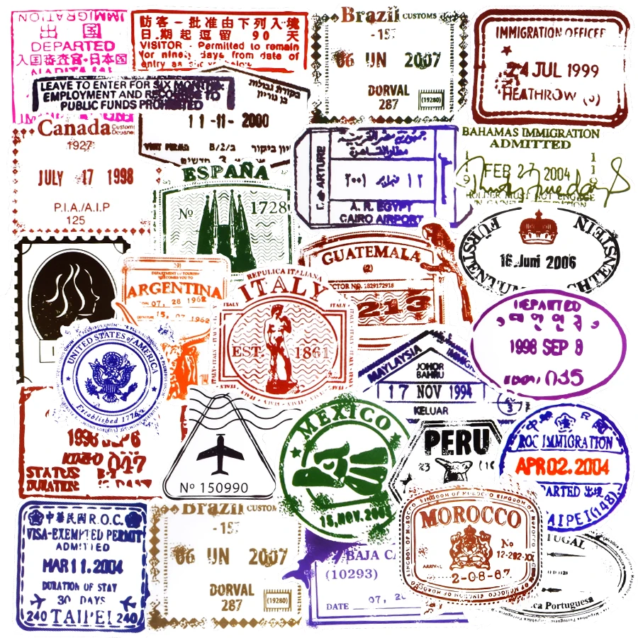 

10/50/100Pcs Vintage Travel Stamps Stickers Rock Stickers Scrapbook Mobile Phone Laptop Guitar Stationery DIY Waterproof Sticker