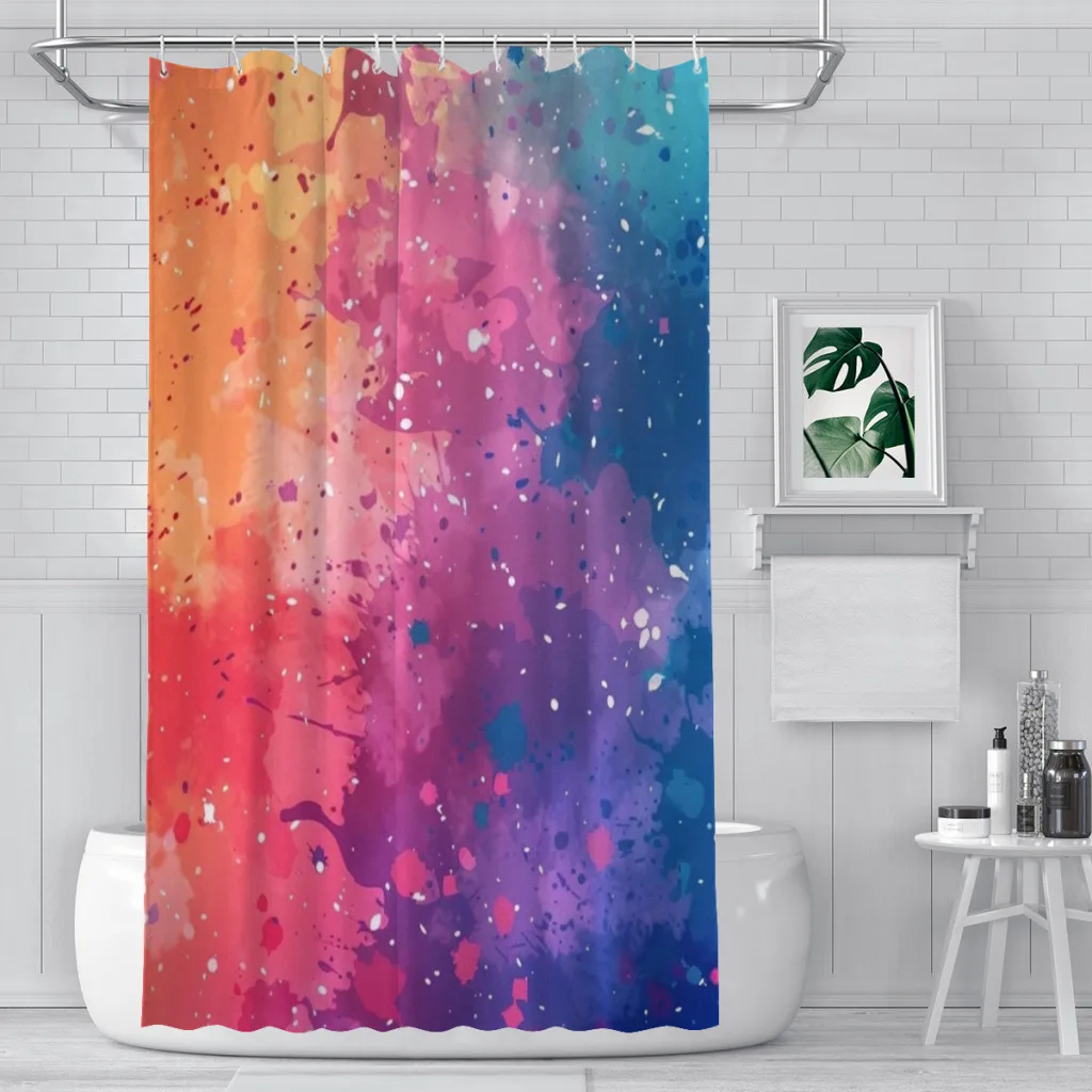 

Modern 3D Printing Watercolor Shower Curtain Landscape Bath Curtain With Hooks for Bathroom waterproof scenery