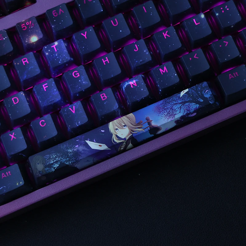 Chaves Conjunto Pbt Tintura Subbed Keycaps dos Desenhos Animados Anime Gaming Key Caps Oem Perfil Backlit Keycap para Violeta Evergarden 108 - Imagem 2