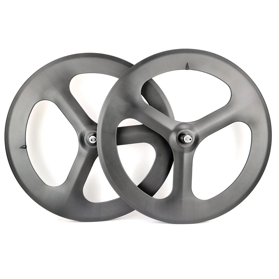 Paire De Roues Carbone 700C 70mm Tri Spokes - 3 Rayons - Route/Piste - Blanches