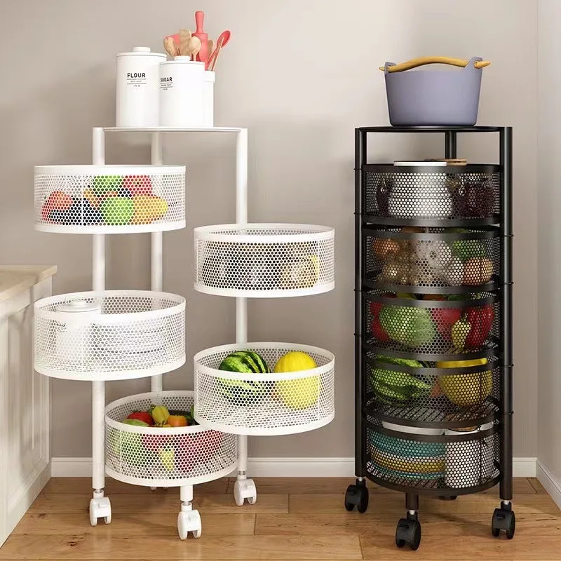 Kitchen Rotating Storage Shelves Rack With 1/2/3/4/5-TierMetal Multi Layer Removable Basket Shelf Organizer Rolling Wheels - AliExpress
