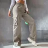 Orange Cargo Trousers Women's High Waist Wide Leg Long Pants Straight Multi Pockets Trousers Female Classic 2024 New Pants 3