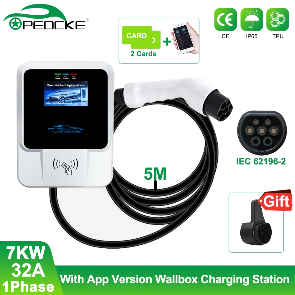 

EV Charger Wallbox Electric Vehicle Charging Station with App Control Version Type 2 Plug 5m Cable Charging Cable IEC62196-2